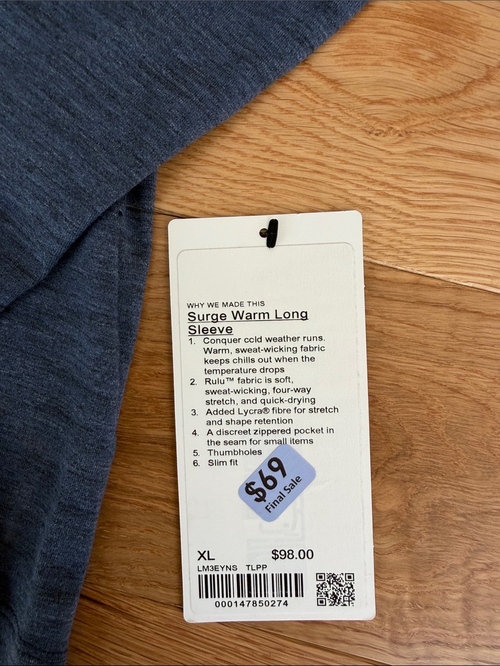lululemon athletica Men's Long Sleeve Crew - Heathered Navy - Picture 2 of 6